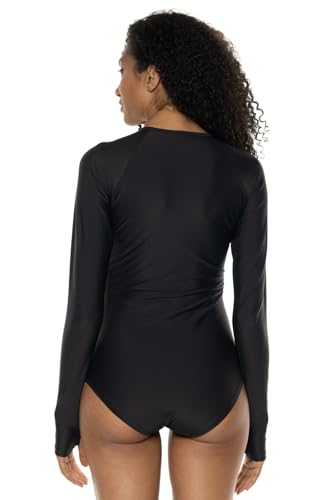 Coolibar UPF 50+ Women's Escalante Long Sleeve Swimsuit, White, X-Small, Iris Dusk - Sun Protective2