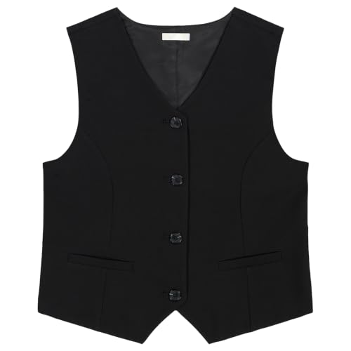 Calvin Klein Girls Tailored Vest Refined Stretch Fabric V-Neck 4-Button Front with Pockets Fully Lined Black 16