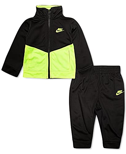 Nike Boy`s Zip Track Jacket & Jogger Pants Set (Black(66F192-KE4)/Volt, 6)