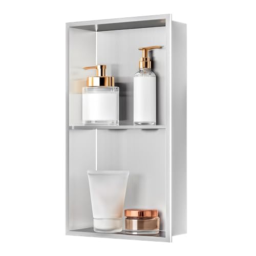 sunrik Wandnische Dusche,Wandnische Dusche Edelstahl,Wandnische Lagerung mit einem Regal,Duschnische 30 * 60 * 10CM,Nickelfarbe