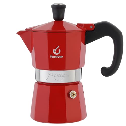 FOREVER Caffettiera Moka 1 Tazza Alluminio, Miss Moka Prestige La Rossa, Caffettiera Moka per Casa, Caffettiera Portatile per Viaggio, Tazze di Caffè, inclusa Guarnizione in Silicone