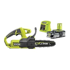 RYOBI - Tronçonneuse Sans Fil 18V ONE+ RY18CS20A-125 – Guide 20 cm, Batterie 2.5Ah + Chargeur, Lubrification Auto, Démarrage Instantané – Coupe Bois, Bûches, Branches, Entretien Jardin