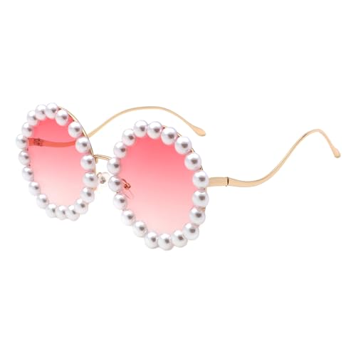 Women's Round Sunglasses Oversized Gold Metal Frame With Pearls UV400