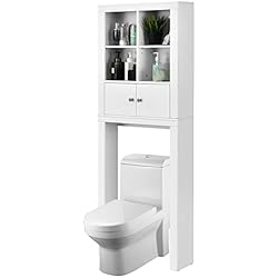 Estanteria 60 X 20 COSTWAY Armario de Almacenamiento sobre el Inodoro WC, Mueble sobre Inodoro con 4 Compartimentos Abiertos, Armario para Lavadora 2 Puertas con Estantes Ajustables 60 x 20 x 165 cm