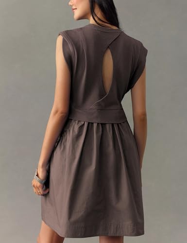 Majdan Womens Sleeveless Sweatshirt Dresses Open Back Tunic Dress Pullover Mini Dress with Pockets2