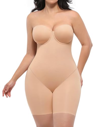 SHAPELLX Shapewear for Women Strapless Bodysuits Tummy Control Body Shaper Butt Lifting Shapewear with Removable Straps