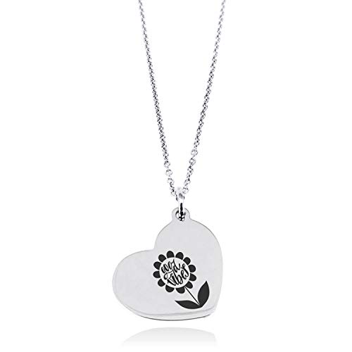 Tioneer Stainless Steel Good Vibes Sunflower Floating Heart Tag Charm Pendant Necklace