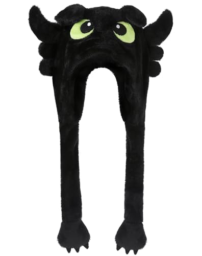 dressfan Negro Dragón Gorro Orejas que se Mueven,Gorro de Peluche con Orejas Mueven,Novedad Divertido Cumpleaños y Navidad Regalos para Niños y Adultos