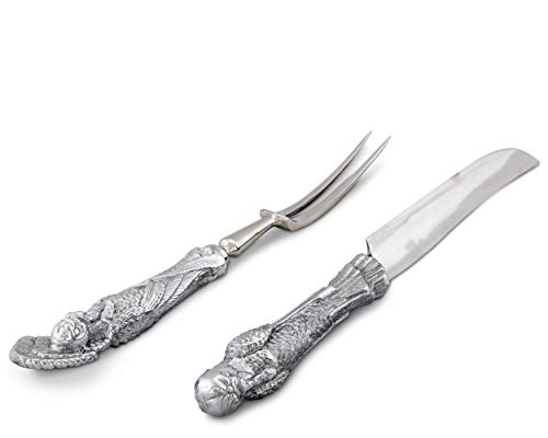 Arthur Court Thanksgiving Turkey Handed Carving Set - Forged Stainless Steel Carving Fork and Carving Knife