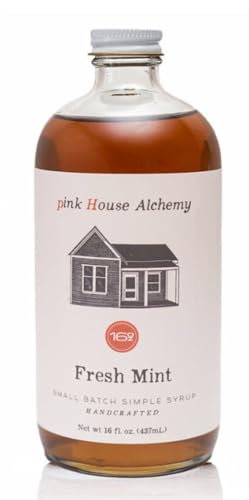 Image of Pink House Alchemy Fresh Mint Simple Syrup, 16 oz, Handcrafted, All-Natural | Small-Batch Mixer for Cocktails, Coffee, Mocktails, Baking, All Holidays Gourmet Gift, Made in Fayetteville Arkansas