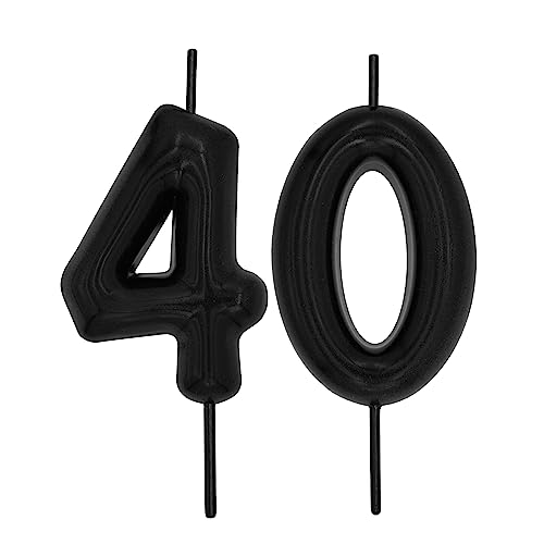 DERVENTA Black Number 40 Candle 2.36 Inch Party Cake Decoration