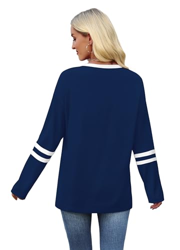Image of Sampeel Long Sleeve Shirts for Women Color Block Casual Tops Fall Outfits 2026 Basic Tees Trendy Spring Clothes