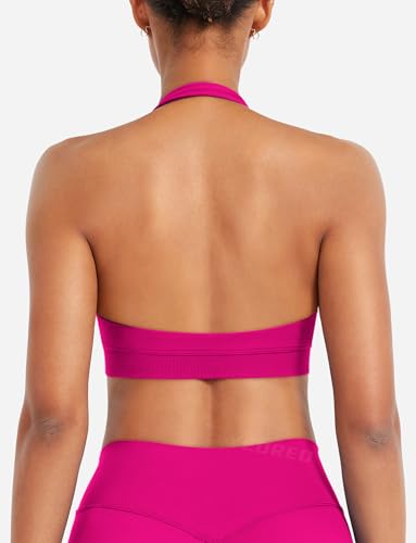 Image of YEOREO CoreFlex Women Halter Sports Bra Workout Seamless Padded Basic Bra Open Back Yoga Gym Crop Top