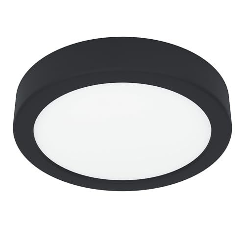 Eglo Plafonnier LED Fueva 6, lampe de plafond ronde, éclairage de bureau, luminaire en saillie en plastique noir et blanc, blanc chaud - blanc froid, ⌀ 16,5...