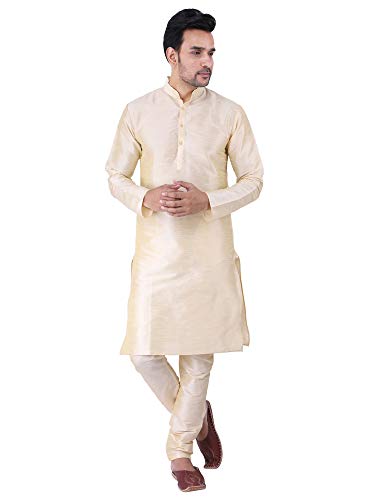 Image of HUZUR Men's Silk Solid Straight Long Kurta Pyjama Set| Ethnic Wear