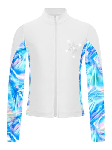 Kids Girls Figure Ice Skating Jacket Zipper Long Sleeve Sparkly Rhinestone Coat Gymnastic Athletic Sport Top