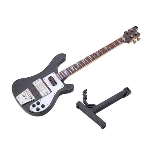 Respicefinem Black Bass Guitar Replica Handcrafted Basswood Model with Display Stand Travel Case Musician Gift Collectible Ornament