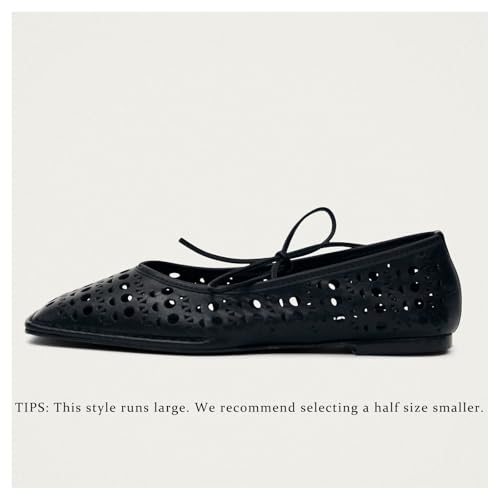 Image of Ballet Flats for Women Lace Up Bow Square Toe Mary Janes Cute Ballerina Shoes Slip On Comfortable Elegant Dress Shoes