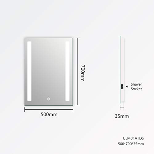 EMKE 500 x 700mm Illuminated LED Bathroom Mirror with Safety Shaver Socket, Bathroom Led Mirror with Touch Switch, Demister and Brightness Adjustment, Smart Wall Mounted Mirror for Bathroom - Cosy Home Interiors EMKE 500 x 700mm Illuminated LED Bathroom Mirror with Safety Shaver Socket, Bathroom Led Mirror with Touch Switch, Demister and Brightness Adjustment, Smart Wall Mounted Mirror for Bathroom - Image 3