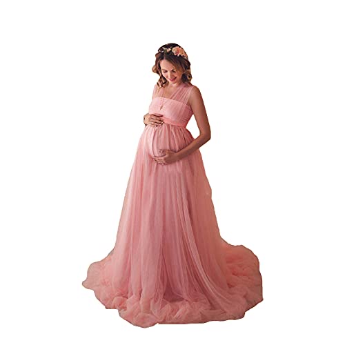 Yajun Vestidos de Maternidad Accesorios de Fotografía Ropa de Malla de Elegante Fiesta de Mujeres Embarazada Maxi Faldas para Foto Shoot,Pink,XL(Bust:92cm)