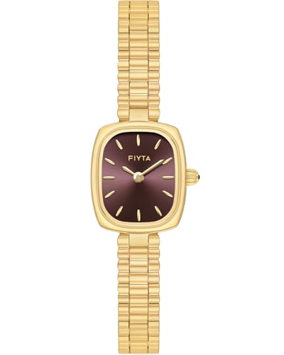 Image of FIYTA Women's Watch - Elegant Gold Small Square Luxury Watch with Sapphire Crystal; 316L Stainless Steel Jewelry Bracelet, Timeless Gift for Her, Mother's Day, Gift Box Included