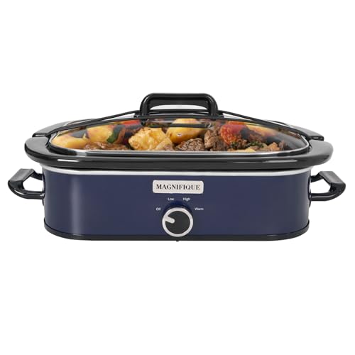 Image of 4-Quart Slow Cooker with Casserole Manual Warm Setting - Perfect Kitchen Small Appliance for Family Dinners, Dishwasher Safe Crock, Blue