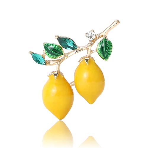 Image of Dreuyet Rhinestone Lemon Brooches for Women Men Crystal Elegant Yellow Fruit Lemon Brooch Pin Dainty Cute Christmas Wedding Birthday Summer Holiday Accessories