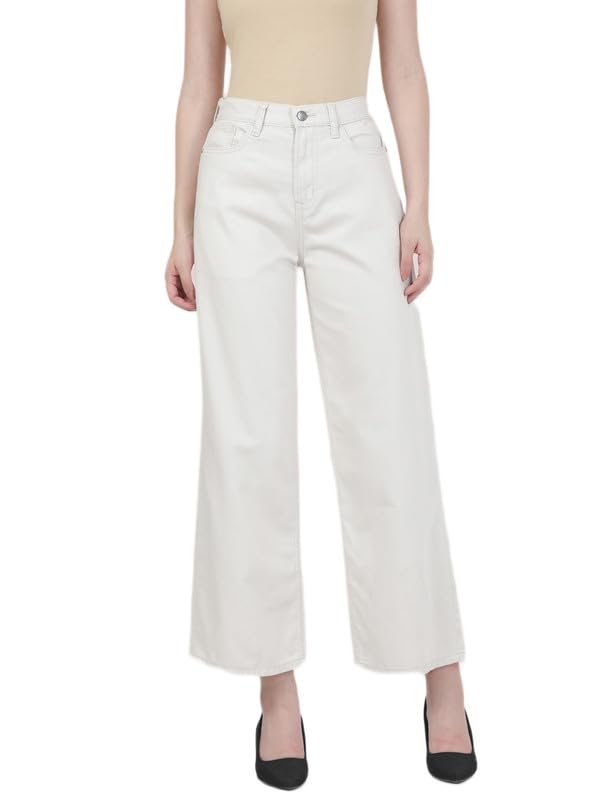 Image of GO COLORS Soft Cotton-Tencel Blend Twill Wide Pants Full Length for Women| Breathable, High Rise