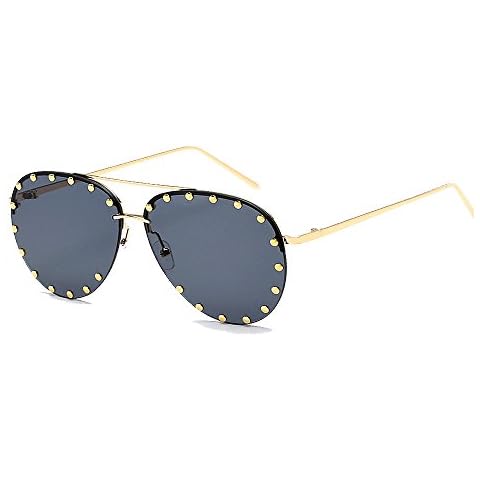 BVAGSS Women Rimless Oversized Studded Sunglasses Gradient Lens Rivet Fashion WS027, Gold Frame Gray Lens, M Cover