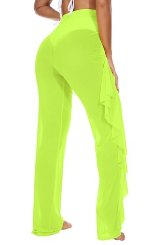 Image of Jumppmile Women's Ruffle Sheer Mesh Swimwear Bikini Cover Up Pants See Through