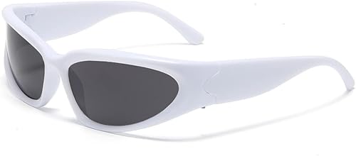 BAWUYI Y2K - Gafas de sol envolventes para hombres y mujeres, gafas cibernéticas deportivas con protección (marco blanco, lente gris)