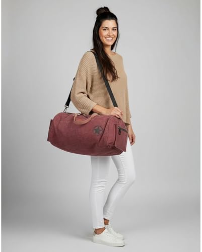 Image of The House of Tara Canvas Travel Duffle Bag | 25 litres | Sports Duffel | Gym Bags | for Men and Women |Adjustable Broad Strap | Airline Carry-On Luggage | Quick Access Pockets (Vintage Wine)