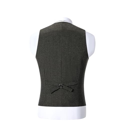 Image of SOLOVEDRESS Mens Vintage Tweed Suit Vest V Neck Casual Wool Waistcoat for Wedding Groomsmen
