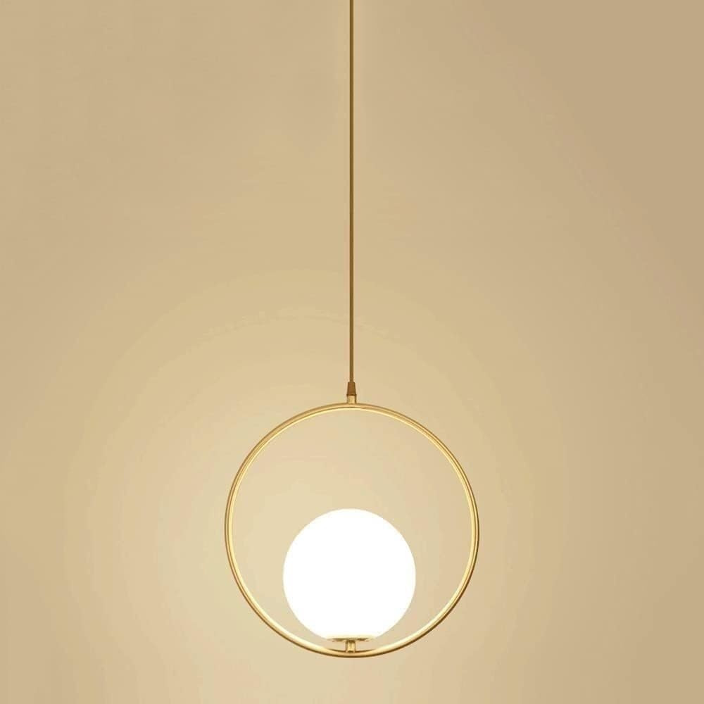 LYMSXAZOU Nordic Boutique Spherical Glass Pendant Light Chandelier with Copper Accent, 1-Light E27 Fixture for Restaurant, Bedroom, Bar(Light Color)