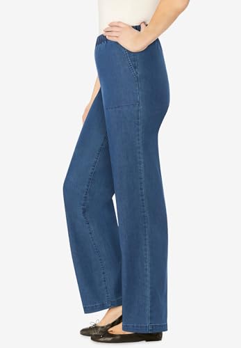 Woman Within Plus Size Womens Plus-Size Fineline Stretch Denim Wide-Leg Pull-On Jeans3