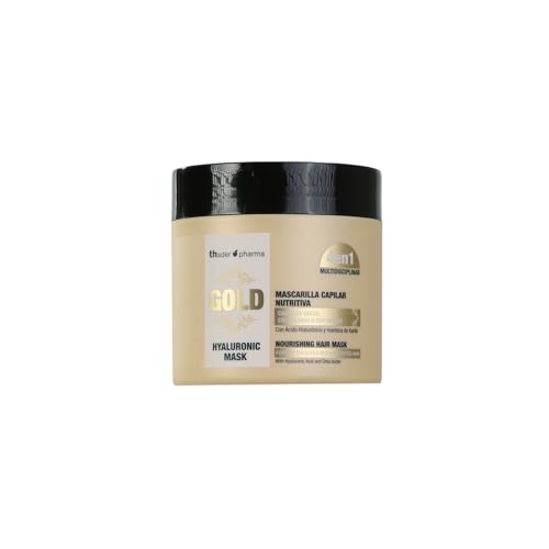 Thader Pharma Hyaluronic Gold Mascarilla Capilar Nutritiva 4 en 1 ideal para Cabellos Secos, Teñidos o con Mechas, 400 ml