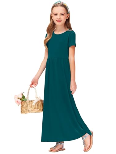 Image of Deerose Girls Maxi Dress Short Sleeve Casual Long Dresses with Pockets 5-14 Years