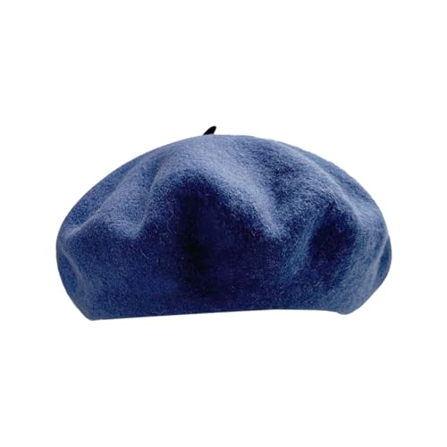 Boina de lana, boina francesa, gorra de invierno para artista, pintor, color sólido, para mujer, boina de artista francés, gorra de lana de color sólido, casual, clásico con sombrero, azul marino, M