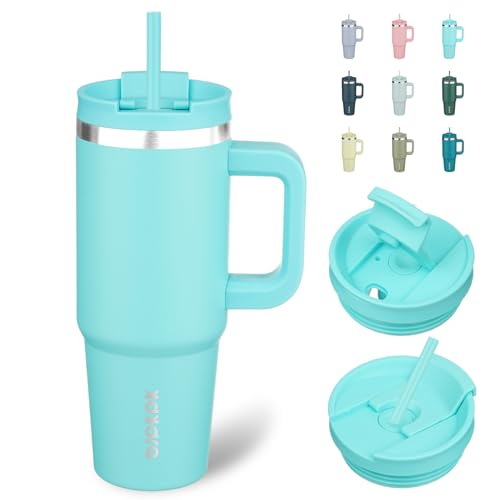 Image of BJPKPK 30 oz Insulated Tumbler With Lid And Straw Stainless Steel Tumblers Cup With Handle For Women And Men,Turquoise