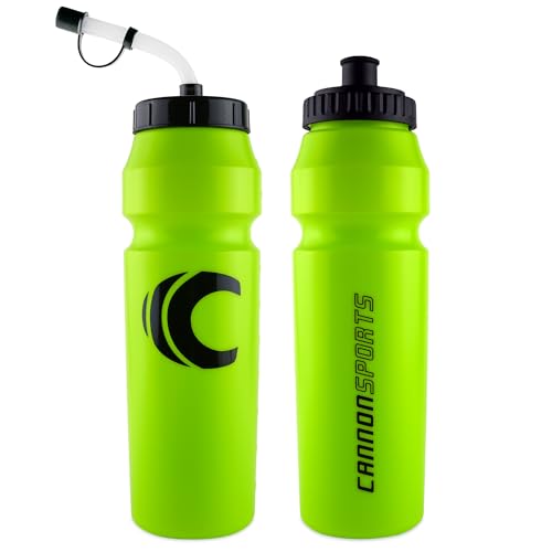 Image of Cannon Sports 1 Liter Sports Water Bottle, BPA-Free, 34 Oz Capacity, Large Mouth, 2 lids (Straw and Squeeze), Great For Helmet Sports Such As Hockey, Lacrosse, Football, Boxing (Lime Green)