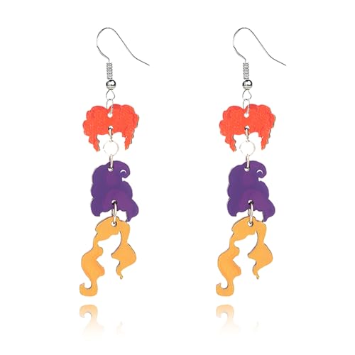 QLYOVWE Halloween Earrings for Women Cute Hocus Pocus Earrings Lightweight Wooden Black Cat Witch Dangle Earring Halloween Jewelry (Witch)