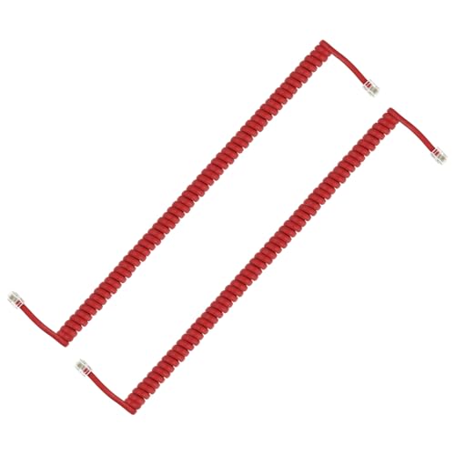 PATIKIL 2 Cavi Telefonici Per Telefoni Fissi, 6.6 Piedi (Avvolti 1.3 Piedi) RJ9/RJ10 4P4C Cavo Universale Per Telefono Fisso Accessorio Per Ricevitore Telefonico, Rosso