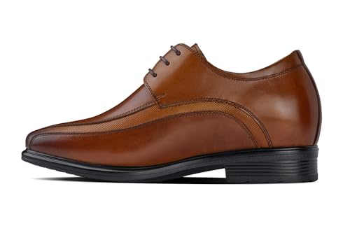 Image of CALTO Men's Invisible Height Increasing Elevator Oxfords Shoes - Brown Leather Lace-up Dress Derby - 3 Inches Taller - G60126B - Size 7.5 D(M) US