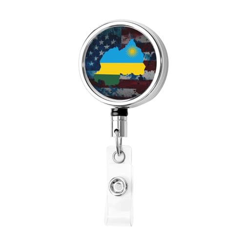 Flag Map of Rwanda Heavy Duty Metal Retractable Badge Holder,