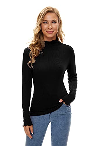 Black Turtleneck for Women Mock Neck Tops for Women Turtle Neck Black Tops T Shirt Small