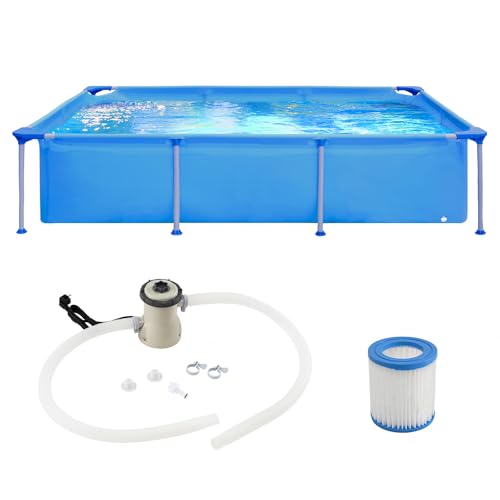 COSTWAY Pisicne Hors Sol Rectangulaire 258 x 179 x 66 cm, Piscine Tubulaire avec Pompe de...
