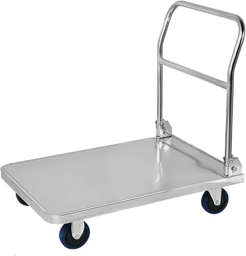 Flatbed Hand Cart Stainless Steel Platform Truck Foldable Handle Heavy Duty Push Cart for Luggage, Tools, and Appliances Transport - High Bearing Capacity (201 60 * 90)