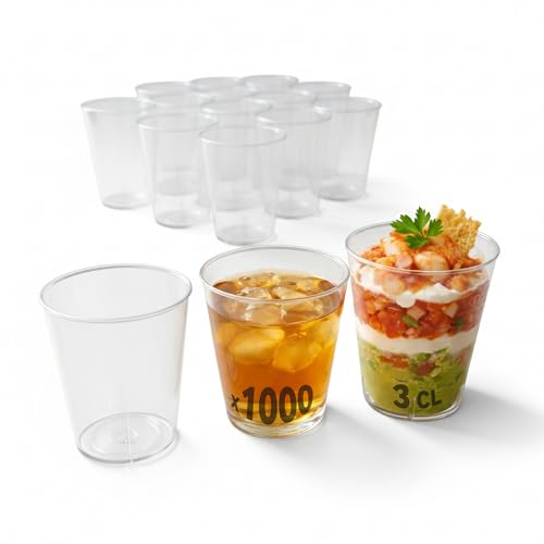 Table'Colors Pack 1000 Verres Shooter - verrines 3cl Transparent Recyclable Solide Avec Marquage 2cl Idéal Pour Restaurant, Fête, Bar - Fabriqué en France...