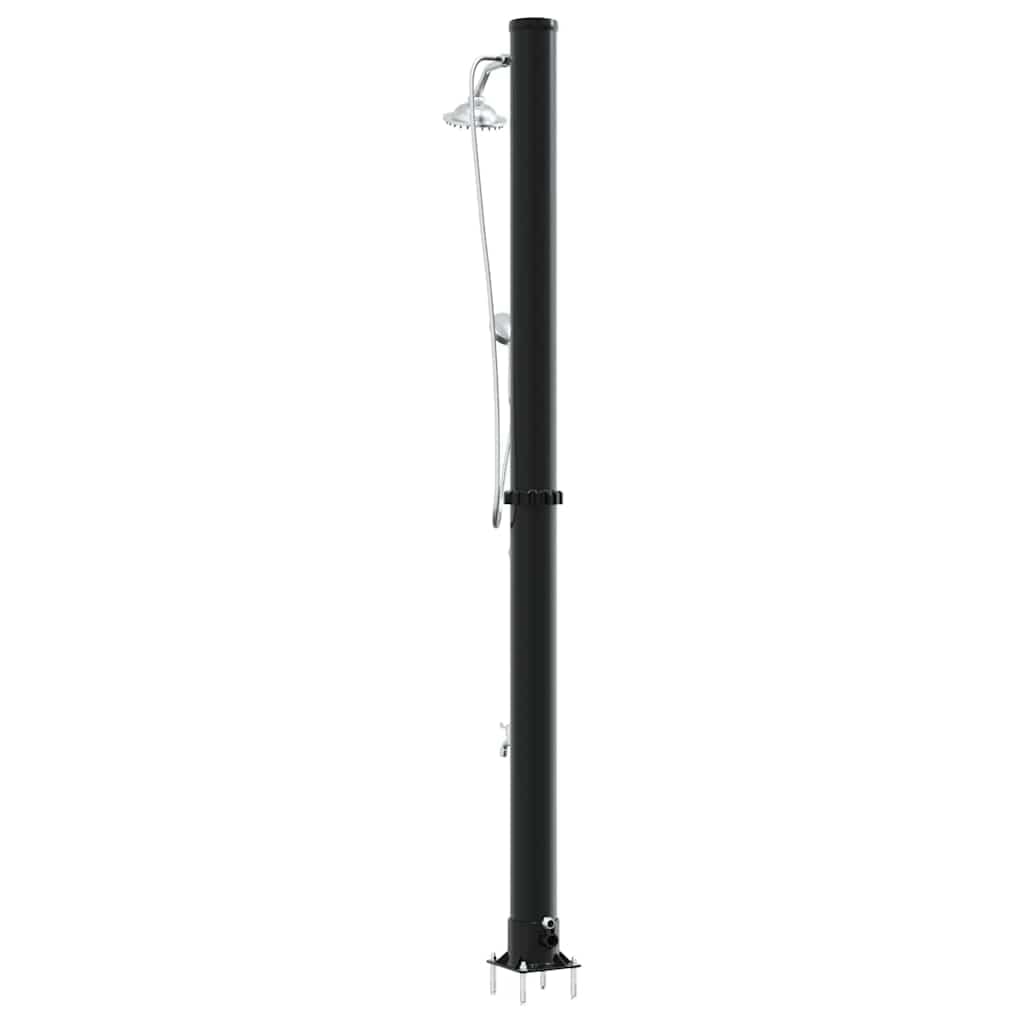 Zewnętrzny prysznic solarny, czarny, z PCW i aluminium, wysokość 217 cm, z ogrzewaniem solarnym i obrotową głowicą prysznicową, na taras, do ogrodu, basenu, jacuzzi, spa, akcesoria