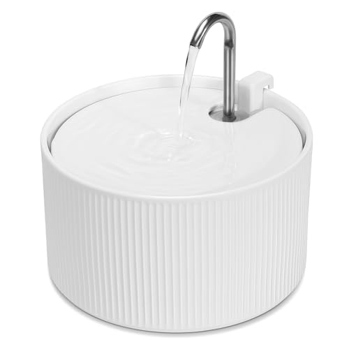 Fontana per Gatti Ceramica, VinDox 2.2L Fontanella per Gatti, Distributore d'acqua Super Silenzioso per Animali Domestici con Filtro a Carbone Attivo, Ceramica cotta ad alta Temperatura